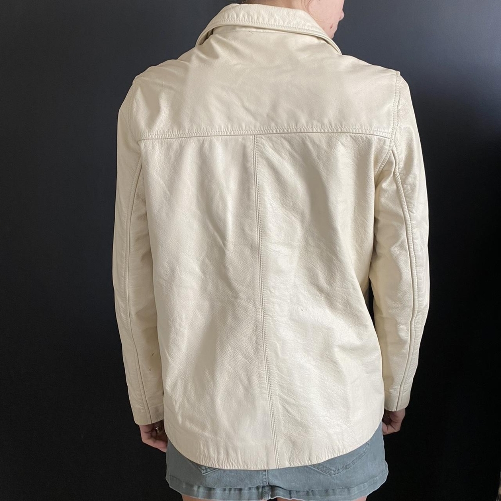 1986 Vintage Gap Cream Leather Jacket. - Picture 2 of 9